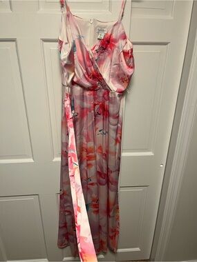Nicole Miller Pink & Coral Floral Wrap Maxi Dress